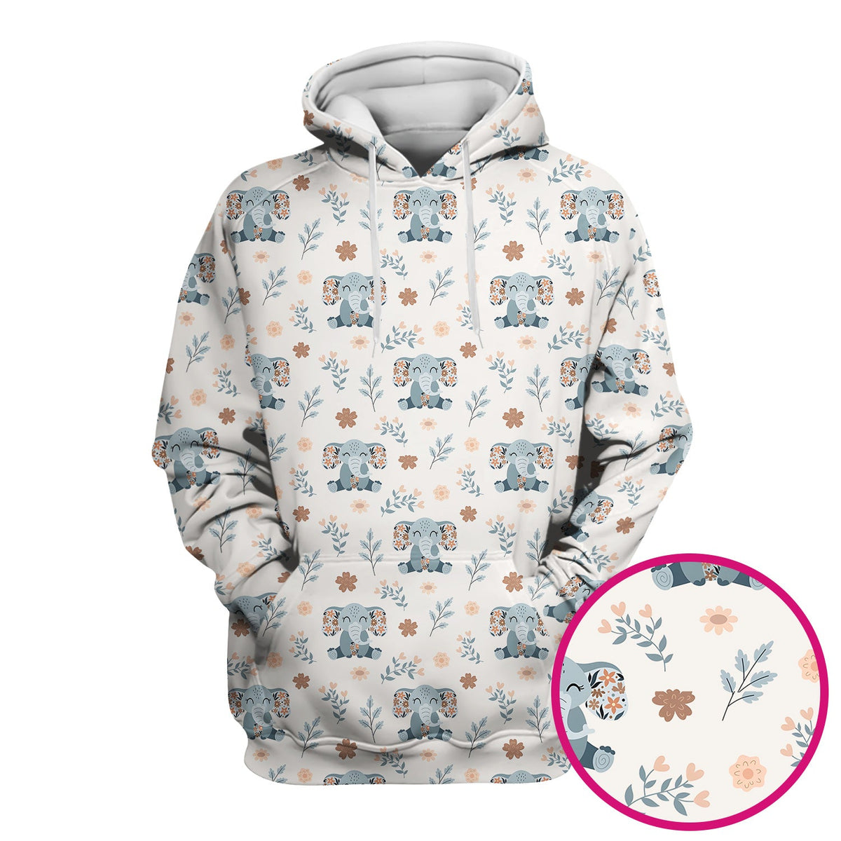 Cute Elephant Floral Print Scrub Top, Comfortable Scrubs for Nurses