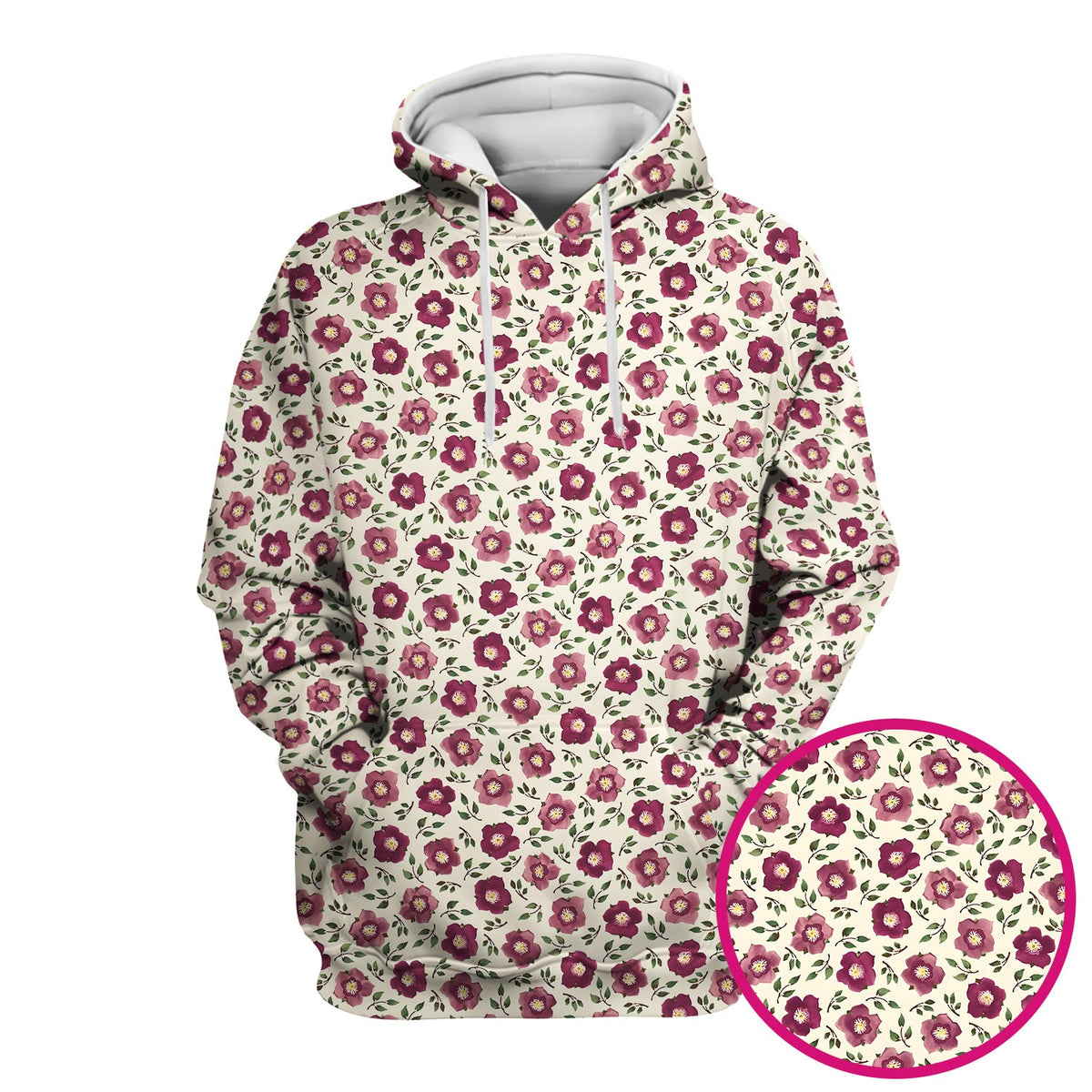 Purple Floral Blossom Leaf Pattern Scrub Top, Comfortable Scrubs for Nurses