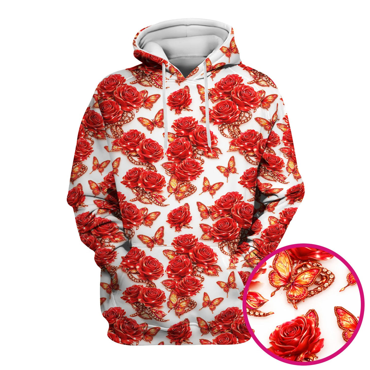 Red Rose And Butterfly Nurse Scrub Top