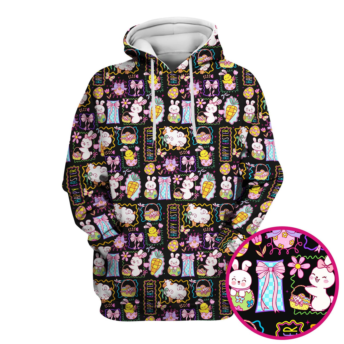 Cute Easter Bunny Egg and Bow Print Scrub Top, Breathable Fabrics Nursing Uniform