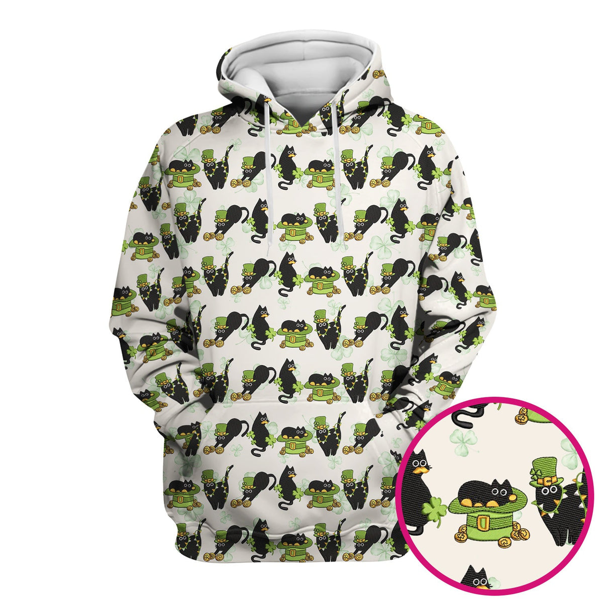 St Patrick Black Cat Clover Nurse Scrub Top