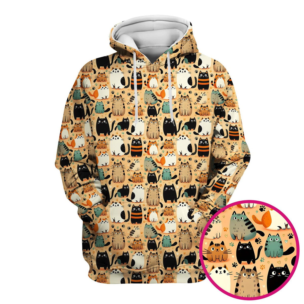 Cat Parade Doodle Pattern Scrub Top, Comfortable Scrubs for Nurses