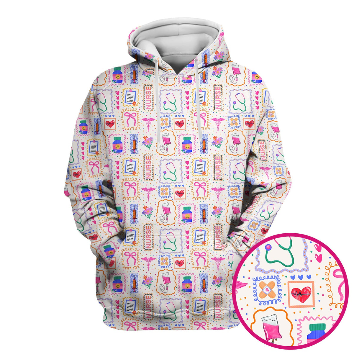 Colorful Nurse Medical Icon Pattern Scrub Top, Comfortable Scrubs for Nurses