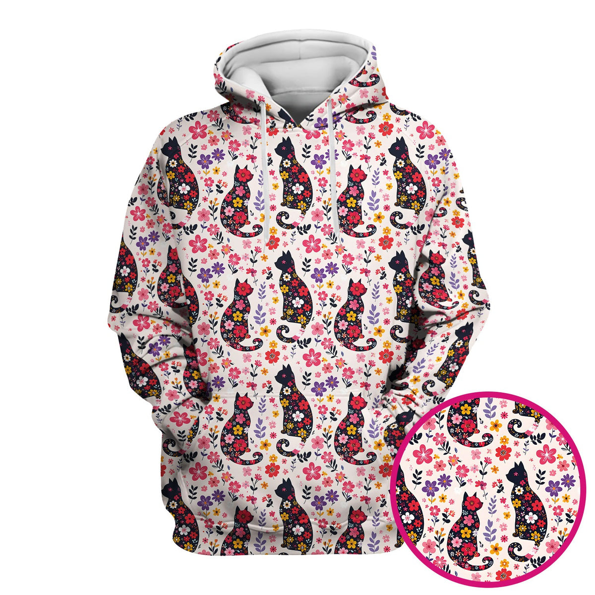 Floral Cat Silhouette Spring Garden Nurse Scrub Top