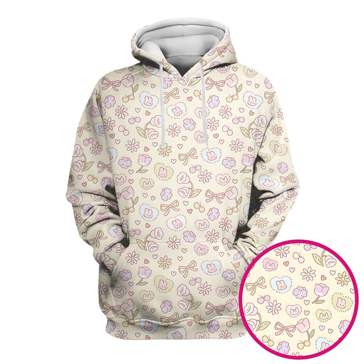 Pastel Bunny Flower Heart Nurse Scrub Top