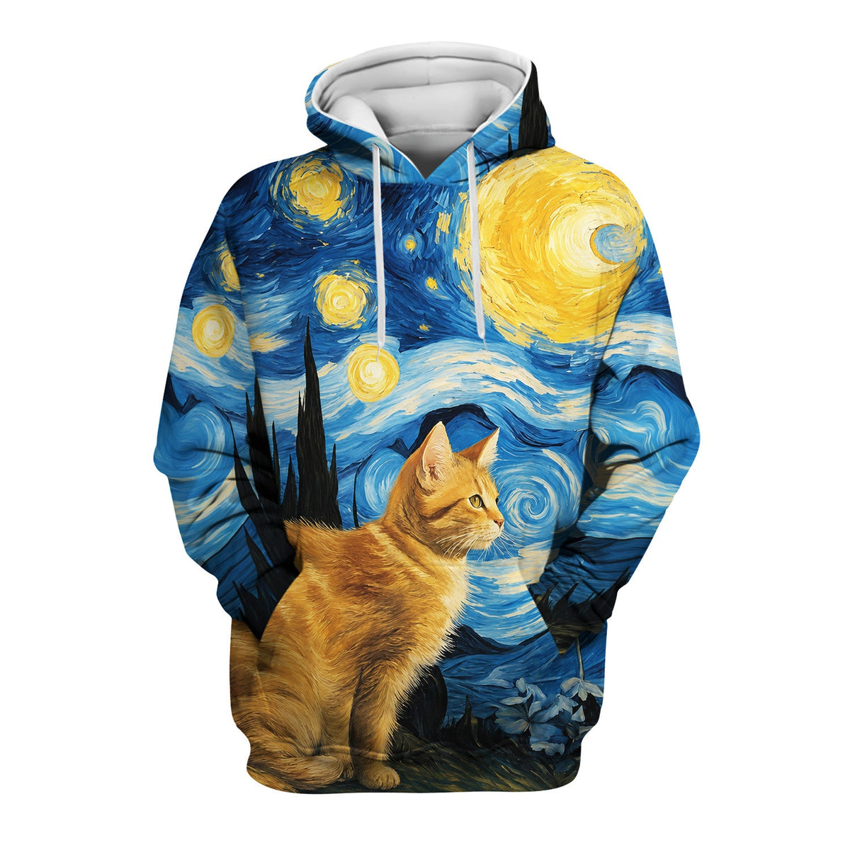 Swirling Moonlit Cat Scene Nurse Scrub Top