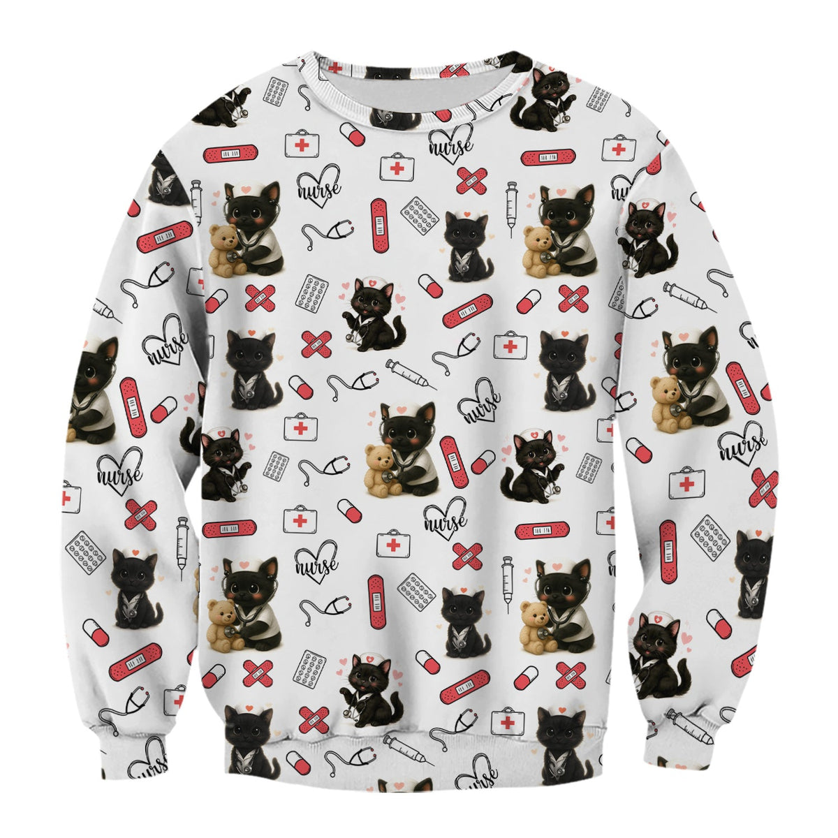 Cute Black Cat Nurse Scrub Top for RN CNA LPN - Funny Kitty Medical Pattern Uniform - Gift for Cat Loving Healthcare Women