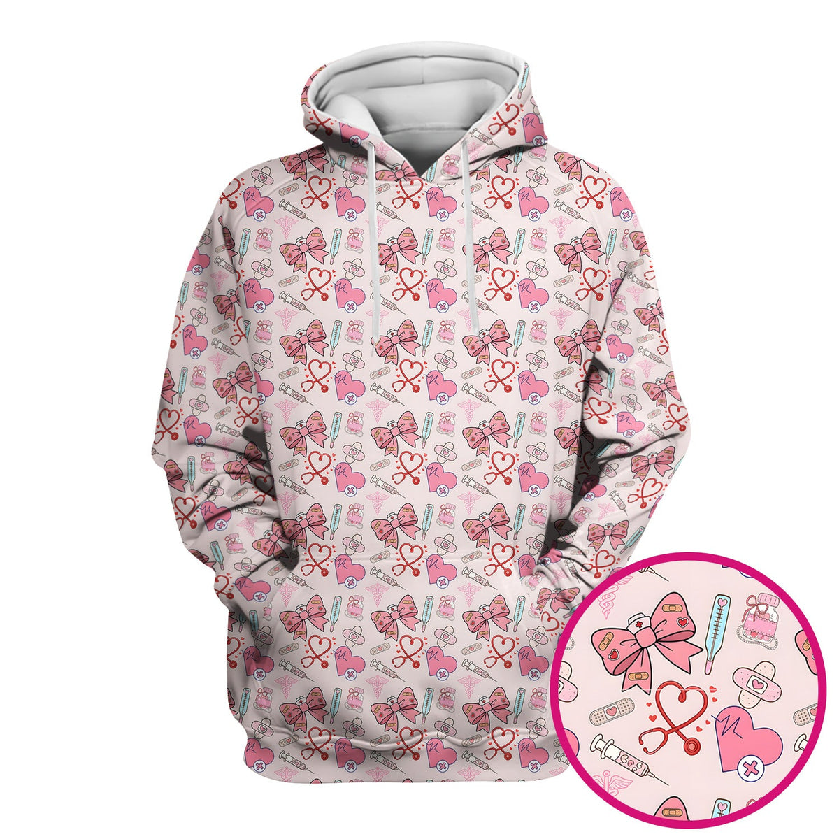 Pink Nurse Bow Heart Scrub Top