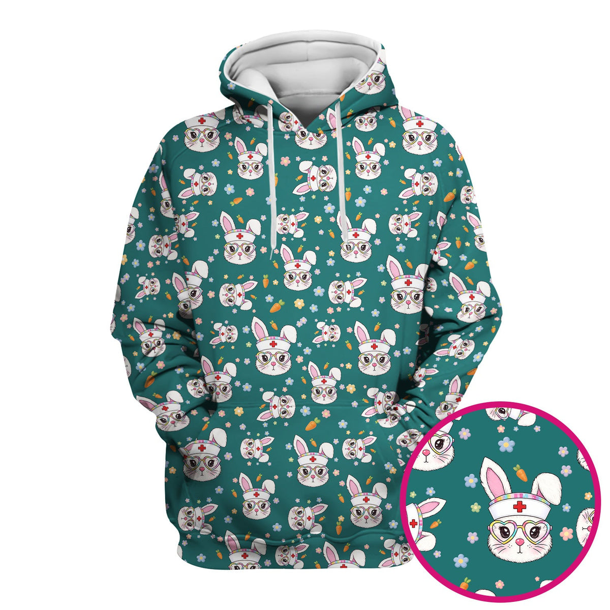 Cute Easter Bunny Nurse Pattern Scrub Top, Breathable Fabrics Nursing Uniform