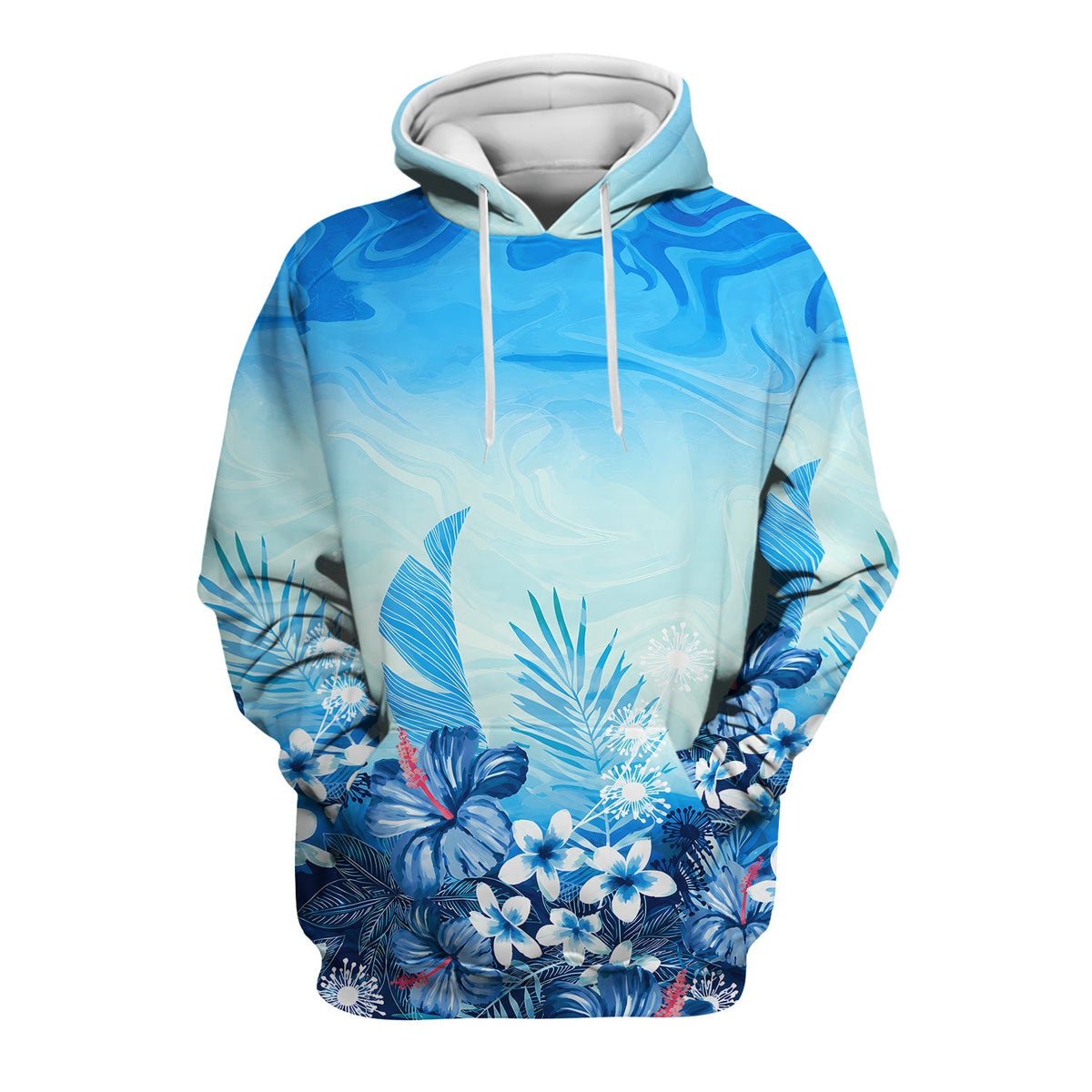 Elegant Blue Tropical Floral Nurse Scrub Top