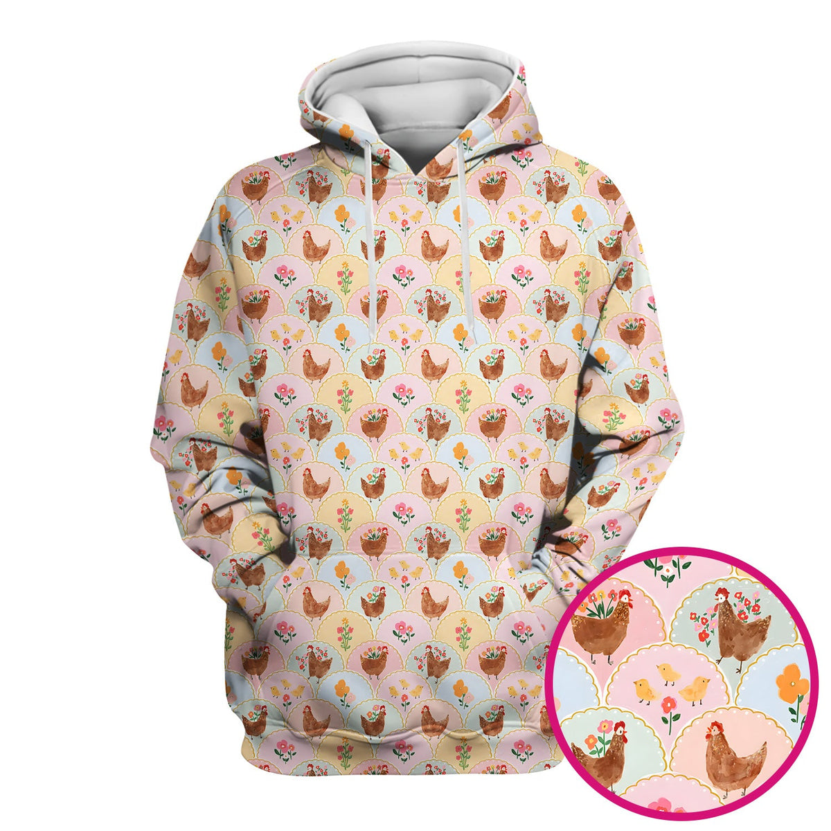 Pastel Chicken Floral Nurse Scrub Top