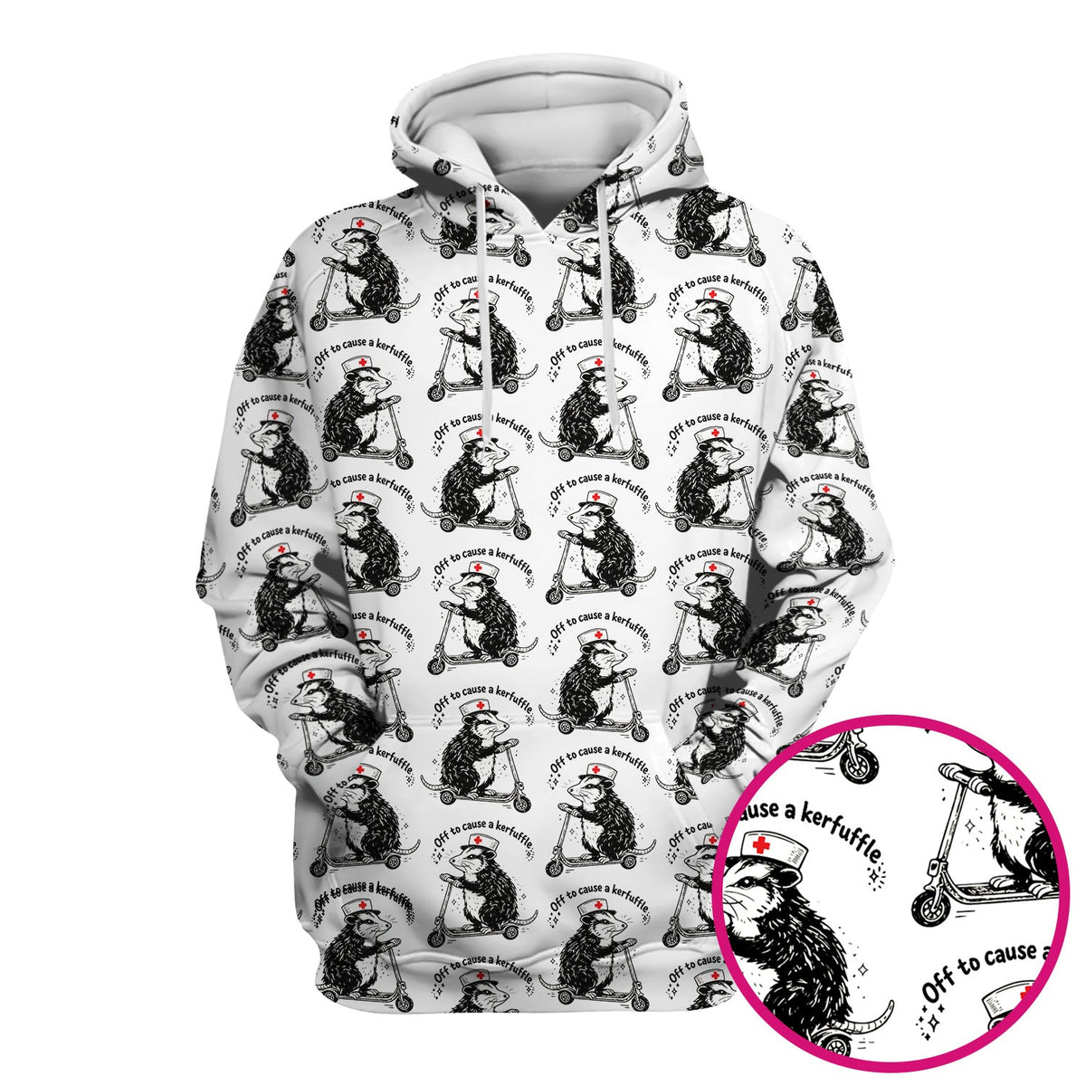 Funny Opossum Nurse Riding Scooter Pattern Scrubs Top, Breathable Fabrics Nursing Uniform