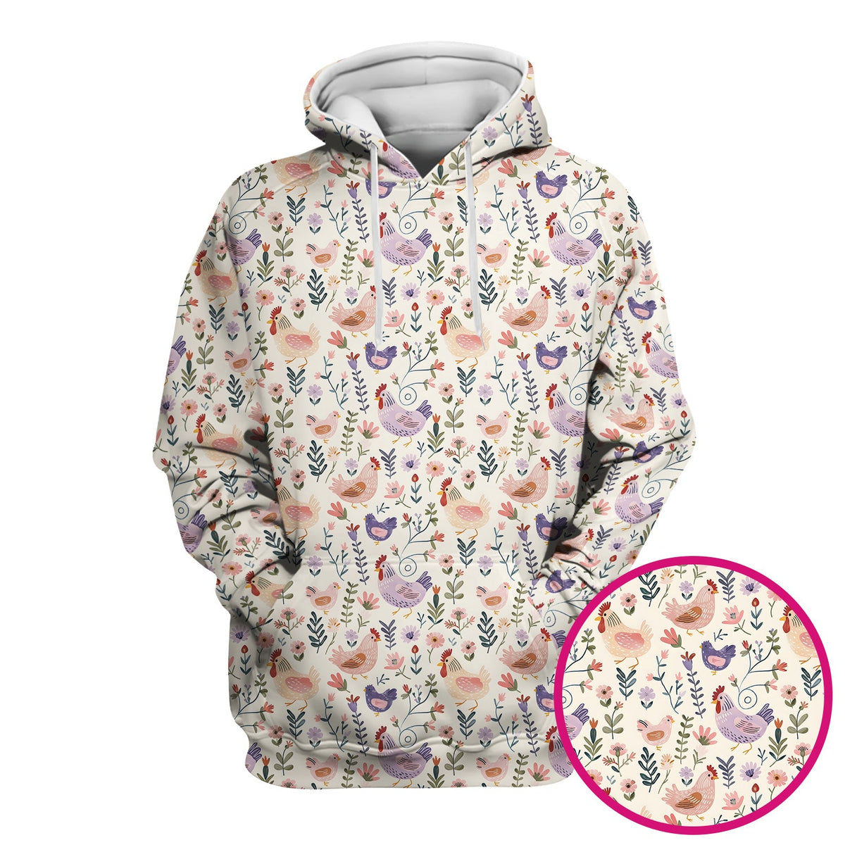 Cute Farm Chicken Floral Garden Pattern Scrub Top, Comfortable Scrubs for Nurses