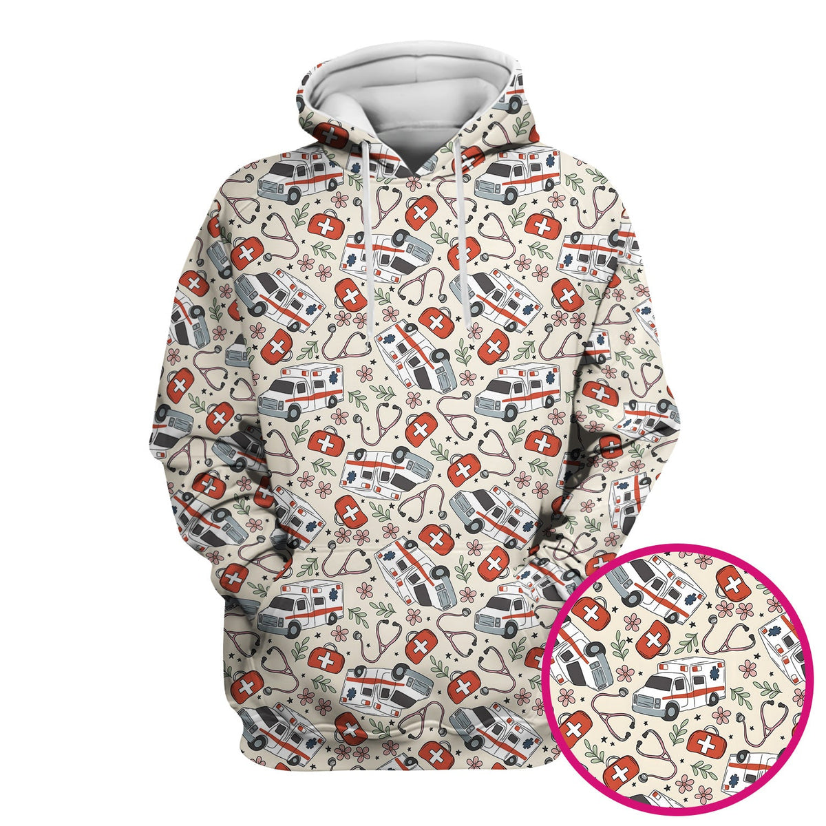 Ambulance Stethoscope First Aid Floral Nurse Scrub Top