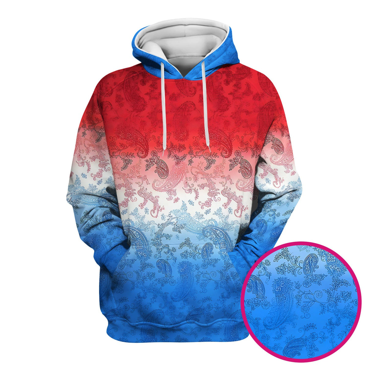 Red Blue Paisley Ombre Nurse Scrub Top