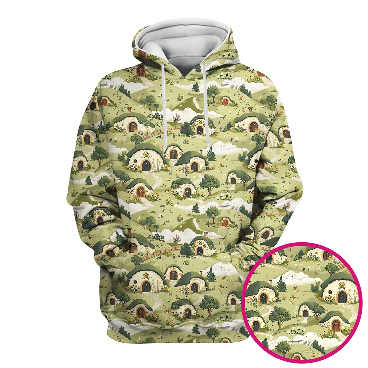 Cozy Hobbit Village Landscape Nurse Scrub Top