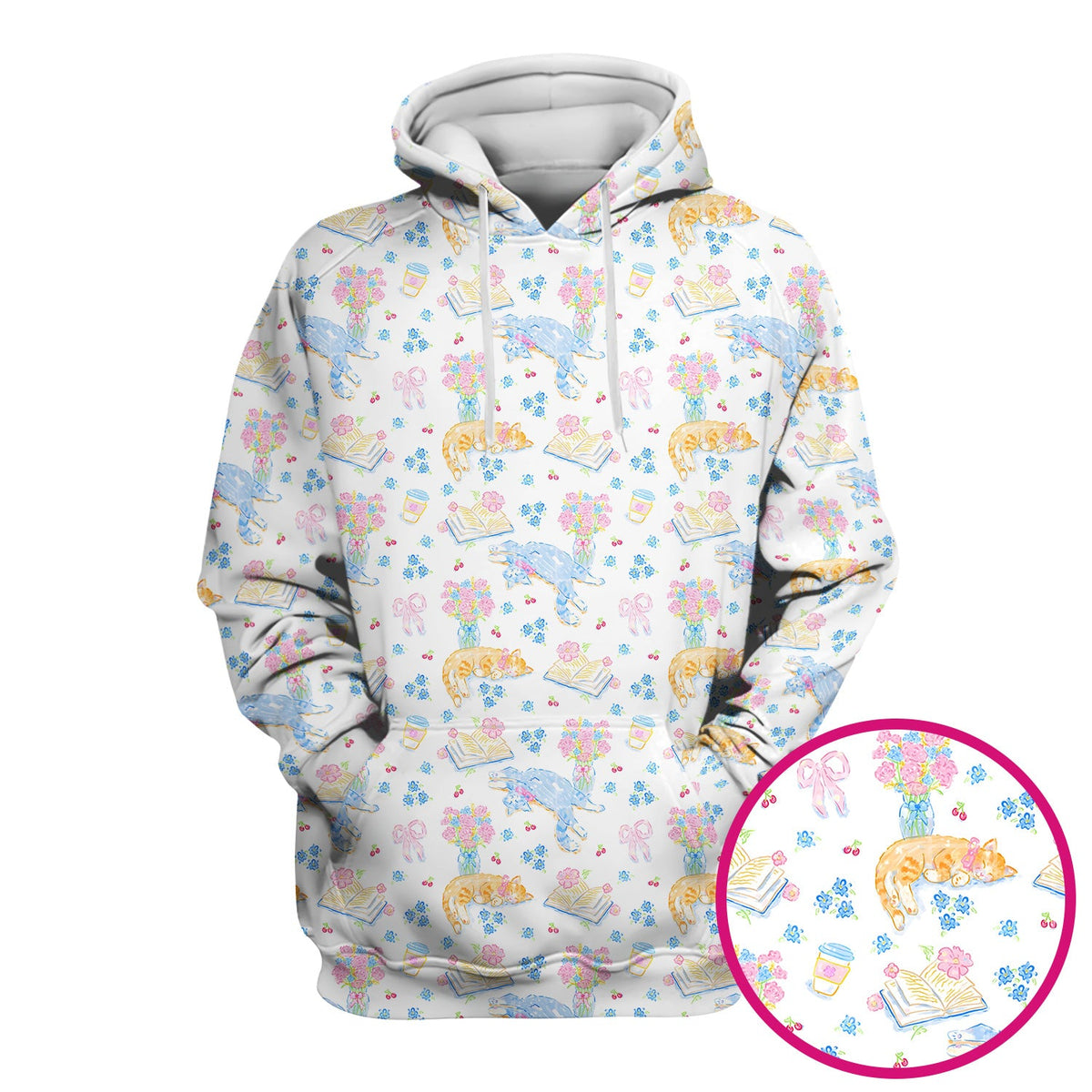 Cats Reading Floral Books Nurse Scrub Top