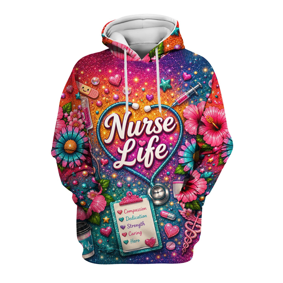 Colorful Nurse Life Heart Scrub Top