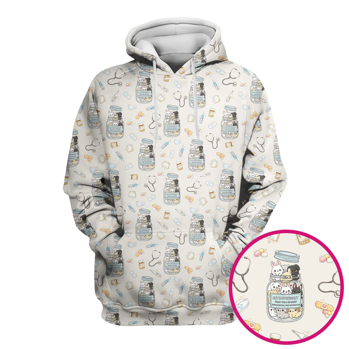 Whimsical Antidepressant Rabbit Jar Nurse Scrub Top