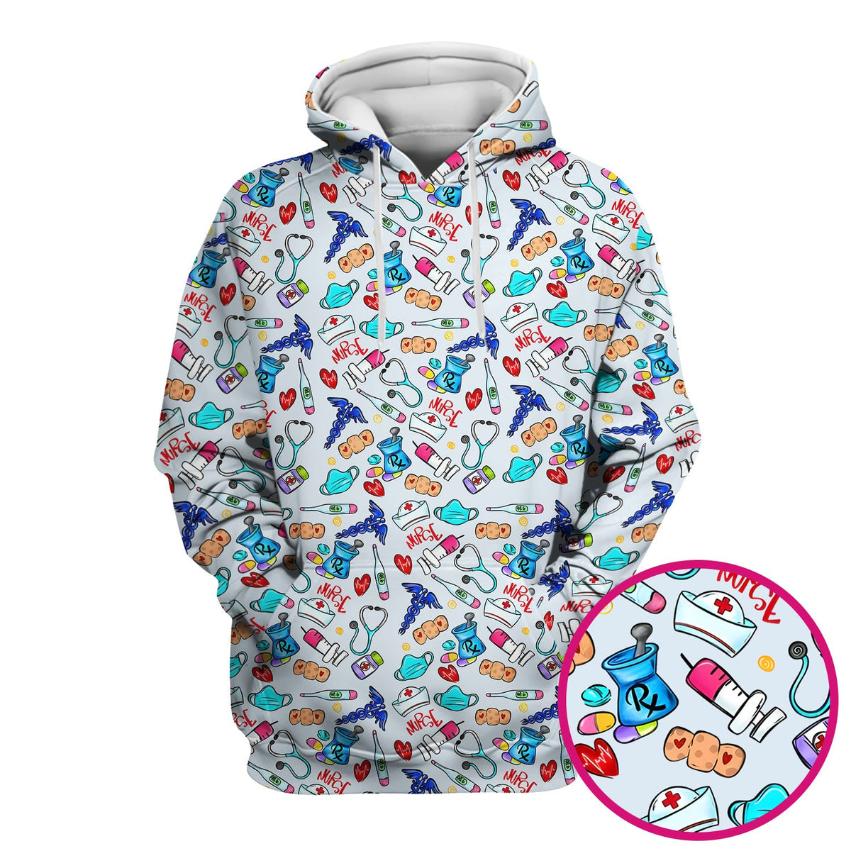 Nurse Medical Icons Stethoscope Heart Pattern Scrub Top, Comfortable Scrubs for Nurses