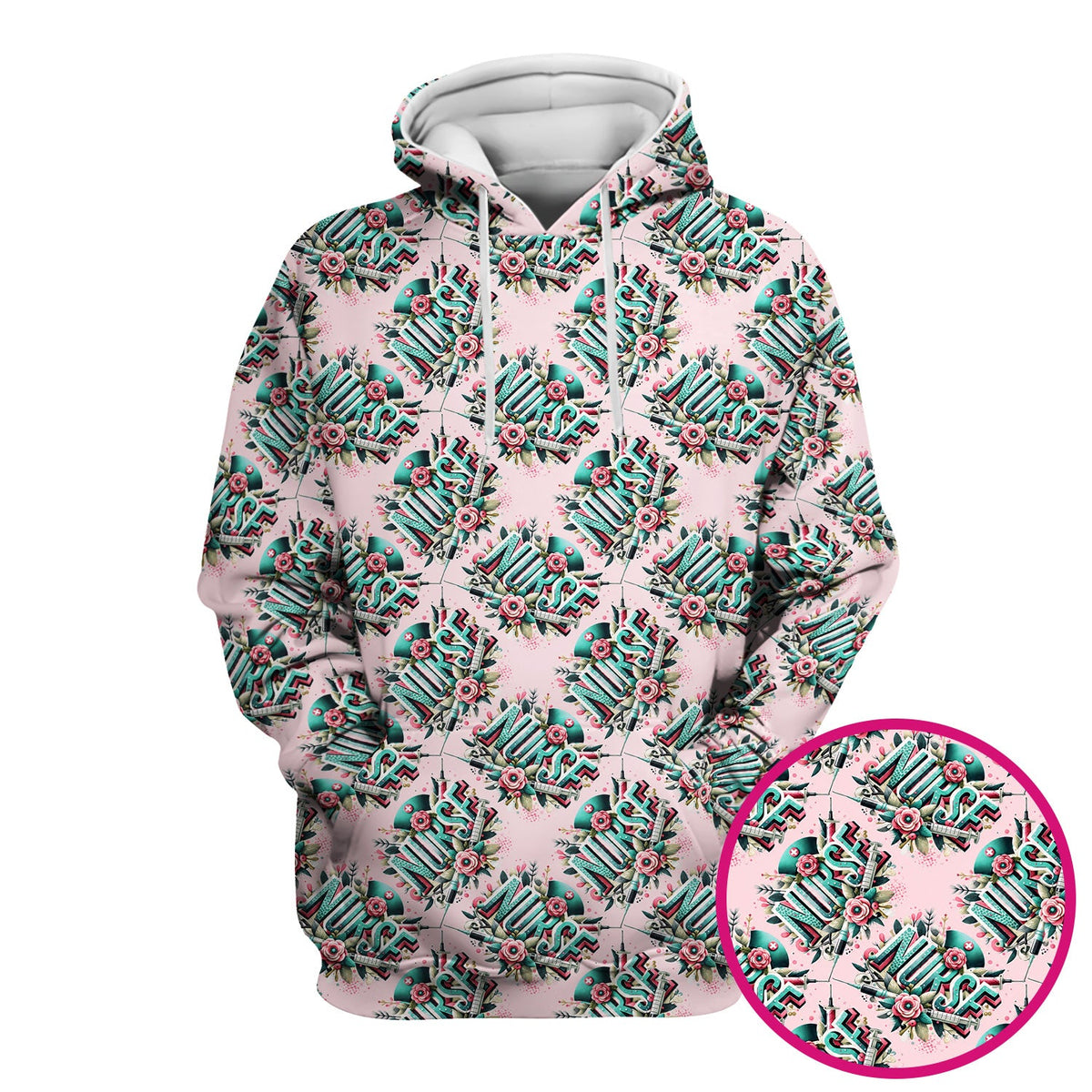 Typography Floral Nurse Scrub Top