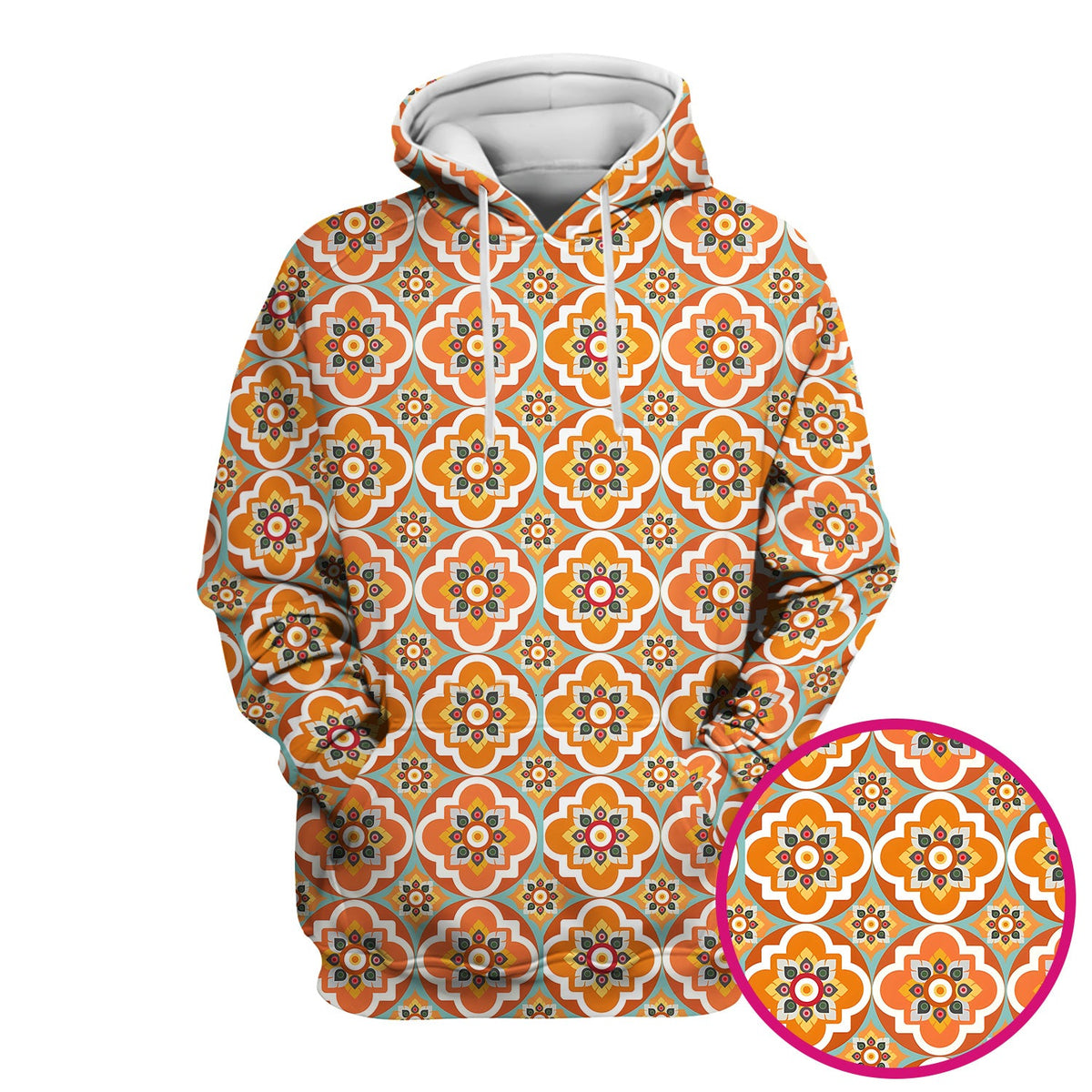 Orange Retro Geometric Floral Nurse Scrub Top