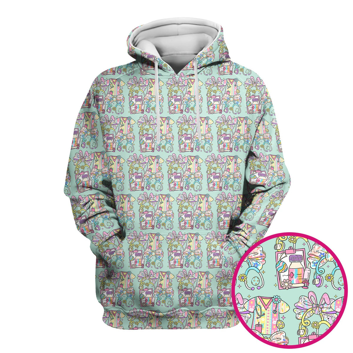 Colorful Nurse Scrub Supplies Pattern Scrub Top, Breathable Fabrics Nursing Uniform