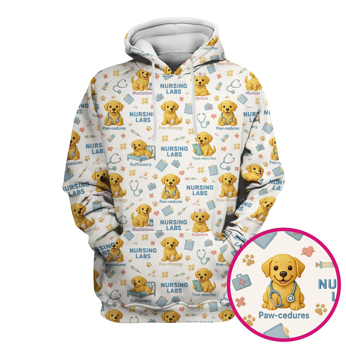Labrador Nursing Scrub Top, Cute Dog Pattern Nurse Uniform,  Comfortable Scrubs For Nurses