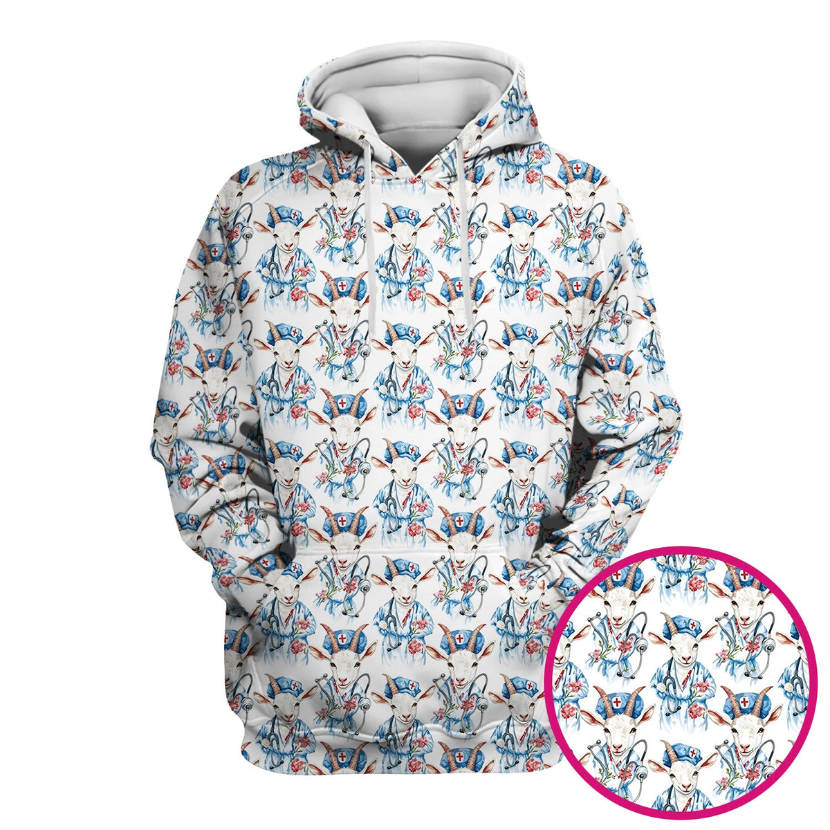 Cute Goat Animal Lover Pattern Scrub Top, Comfortable Scrubs for Nurses