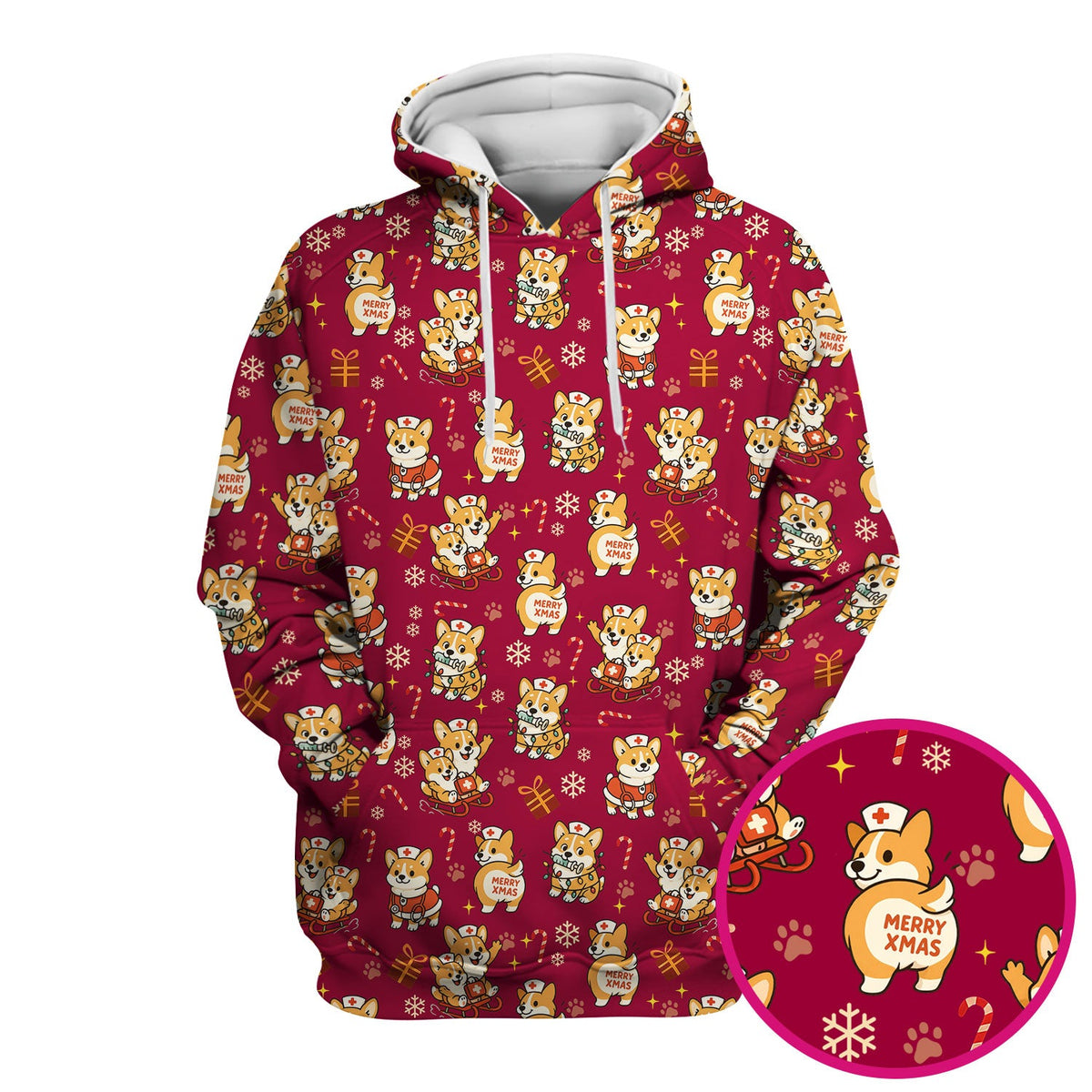 Cute Corgi Dog Scrubs for Christmas - Festive Puppy Pattern Medical Scrub Top - Holiday Christmas Scrubs with Charming Corgi Print