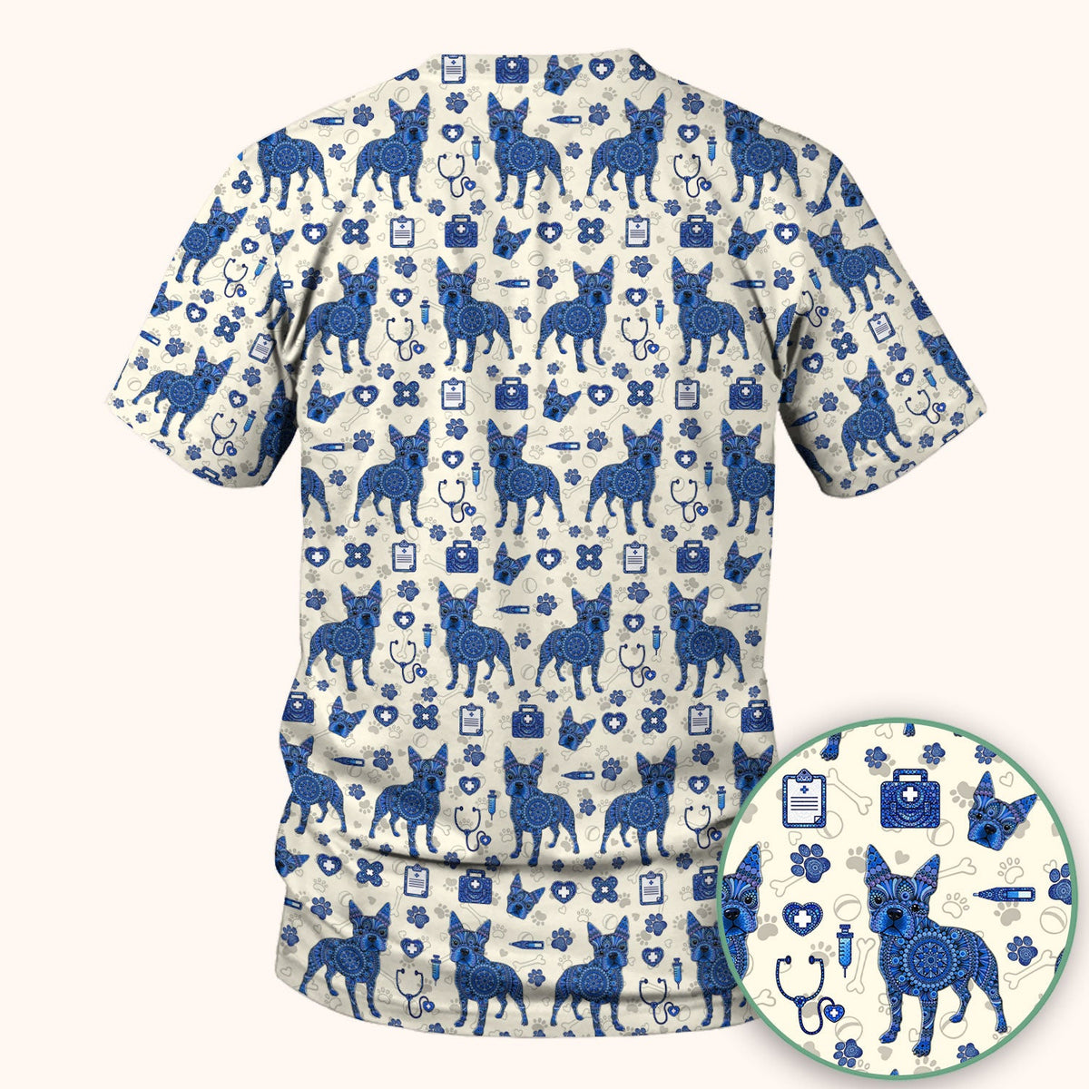 Blue Heeler Australian Cattle Dog Scrub Top, Australia Dot Art Pattern Shirt, Breathable Fabrics Nursing Uniform