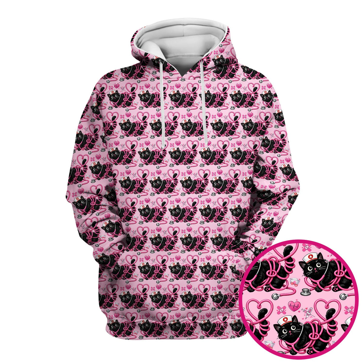 Valentine Cat Nurse Heart Scrub Top