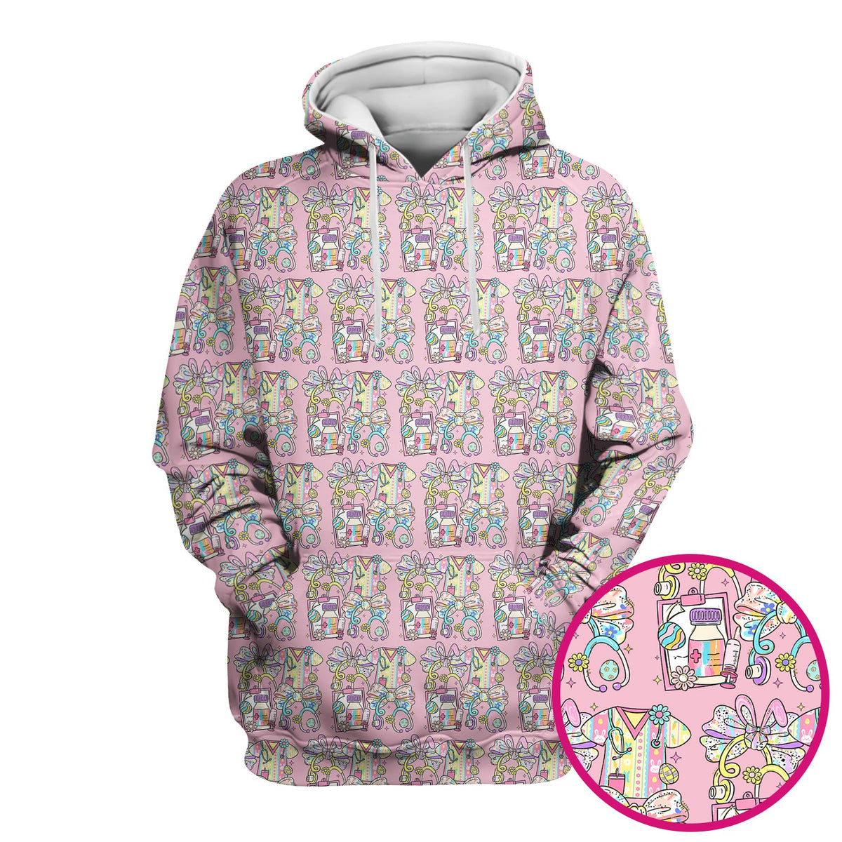 Colorful Nurse Scrub Supplies Pattern Scrub Top, Breathable Fabrics Nursing Uniform
