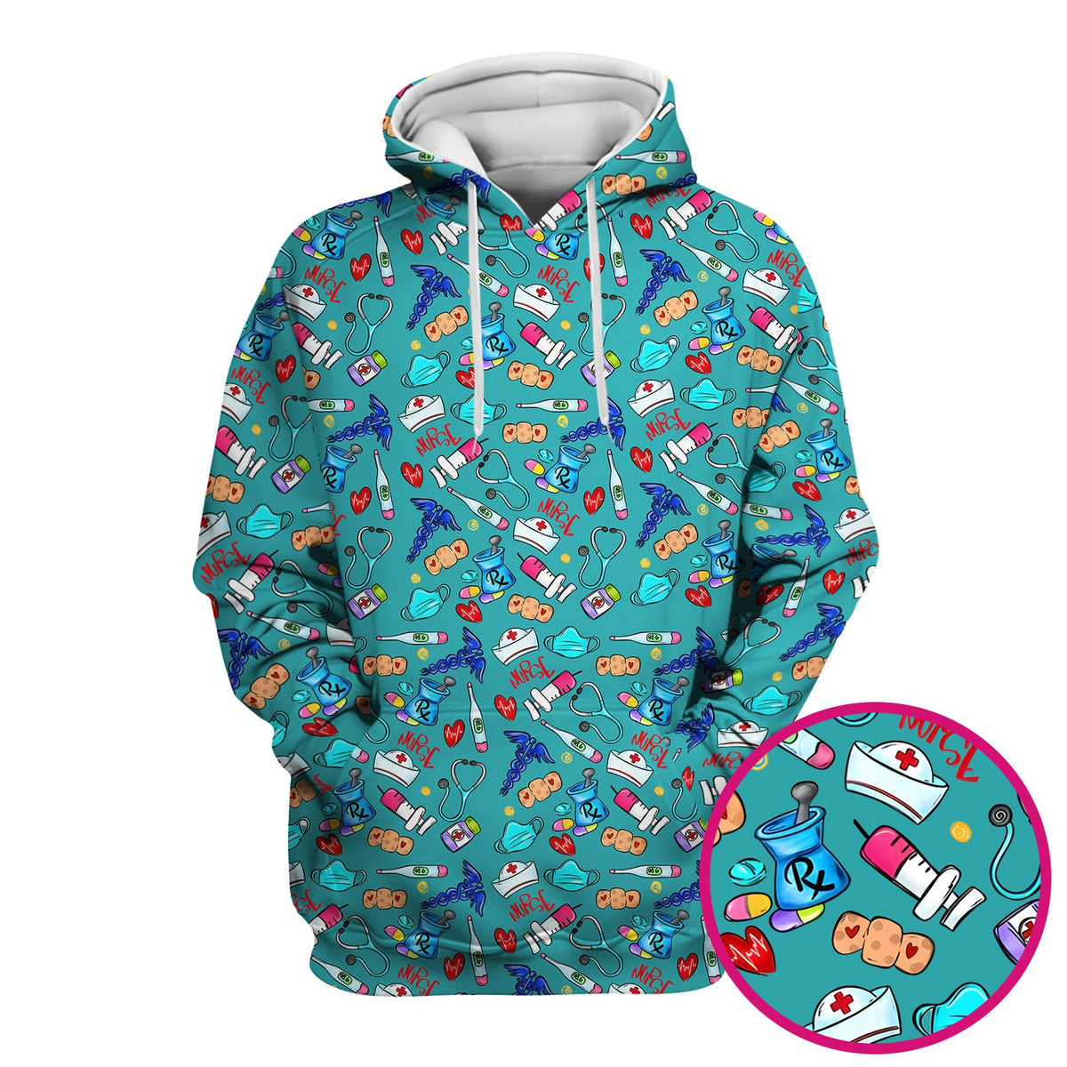 Nurse Medical Icons Stethoscope Heart Pattern Scrub Top, Comfortable Scrubs for Nurses