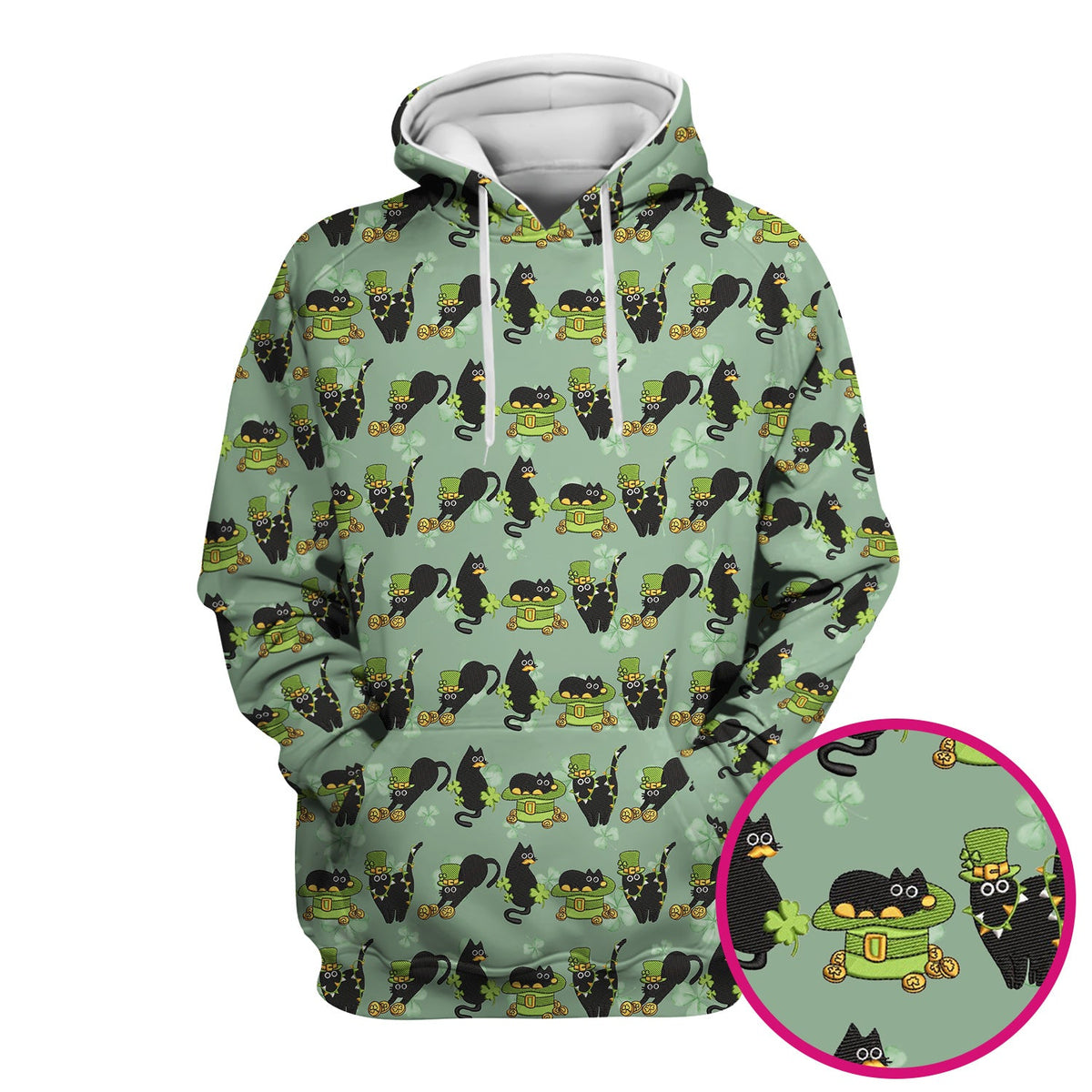 St Patrick Black Cat Clover Nurse Scrub Top