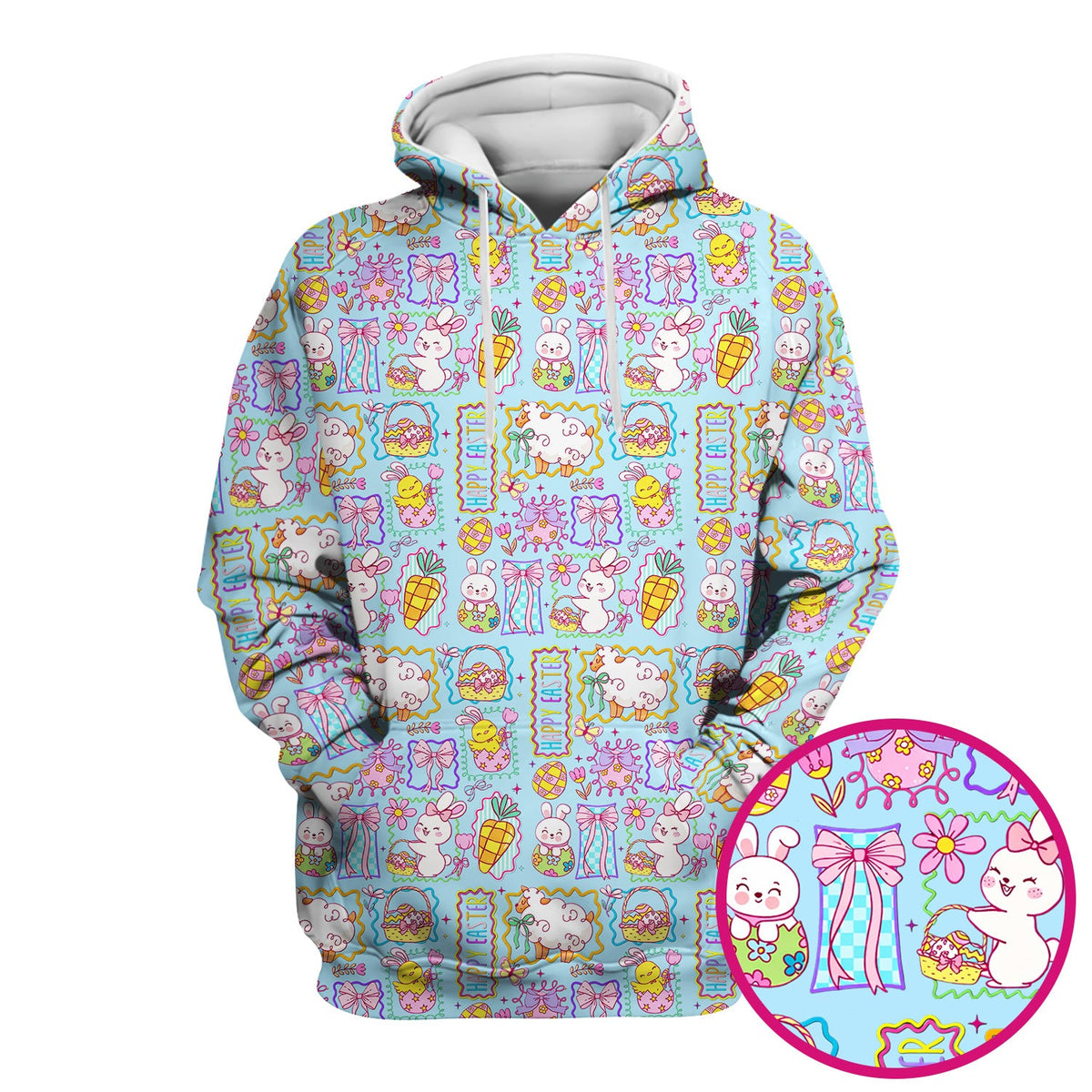 Cute Easter Bunny Egg and Bow Print Scrub Top, Breathable Fabrics Nursing Uniform