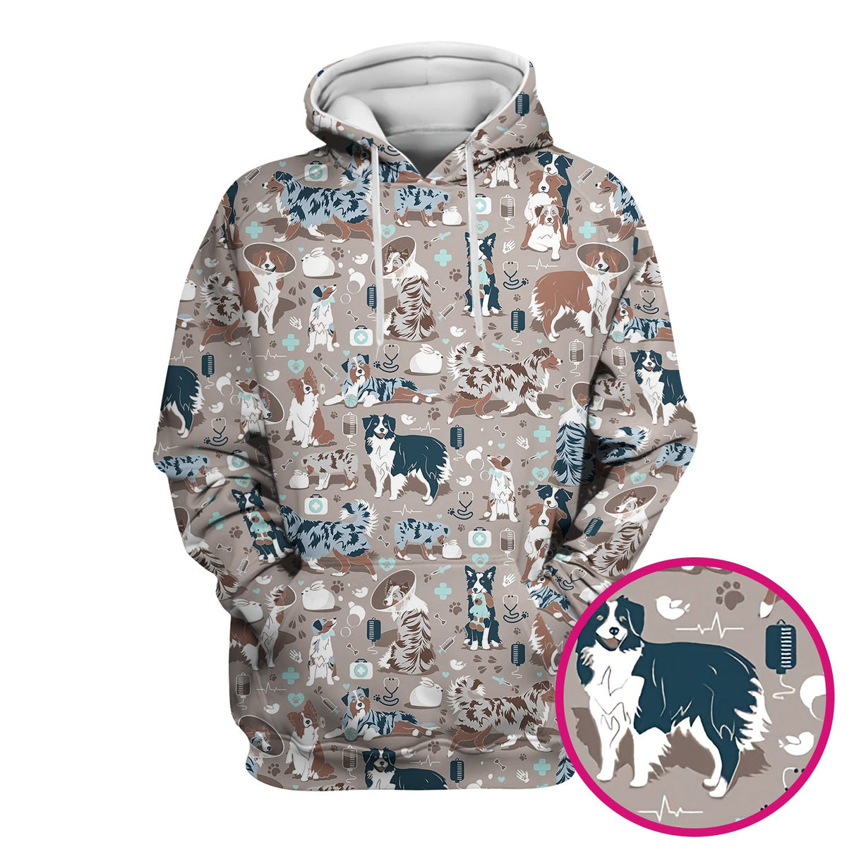 Cute Dog Pattern Veterinary Scrub Top, Breathable Fabrics Nursing Uniform