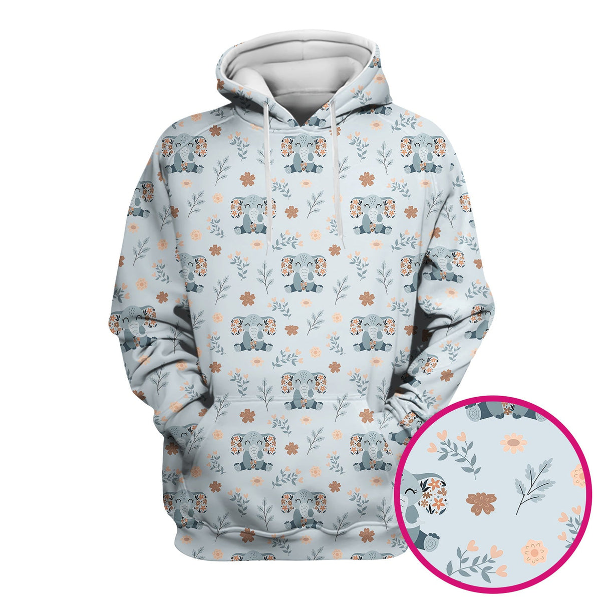 Cute Elephant Floral Print Scrub Top, Comfortable Scrubs for Nurses