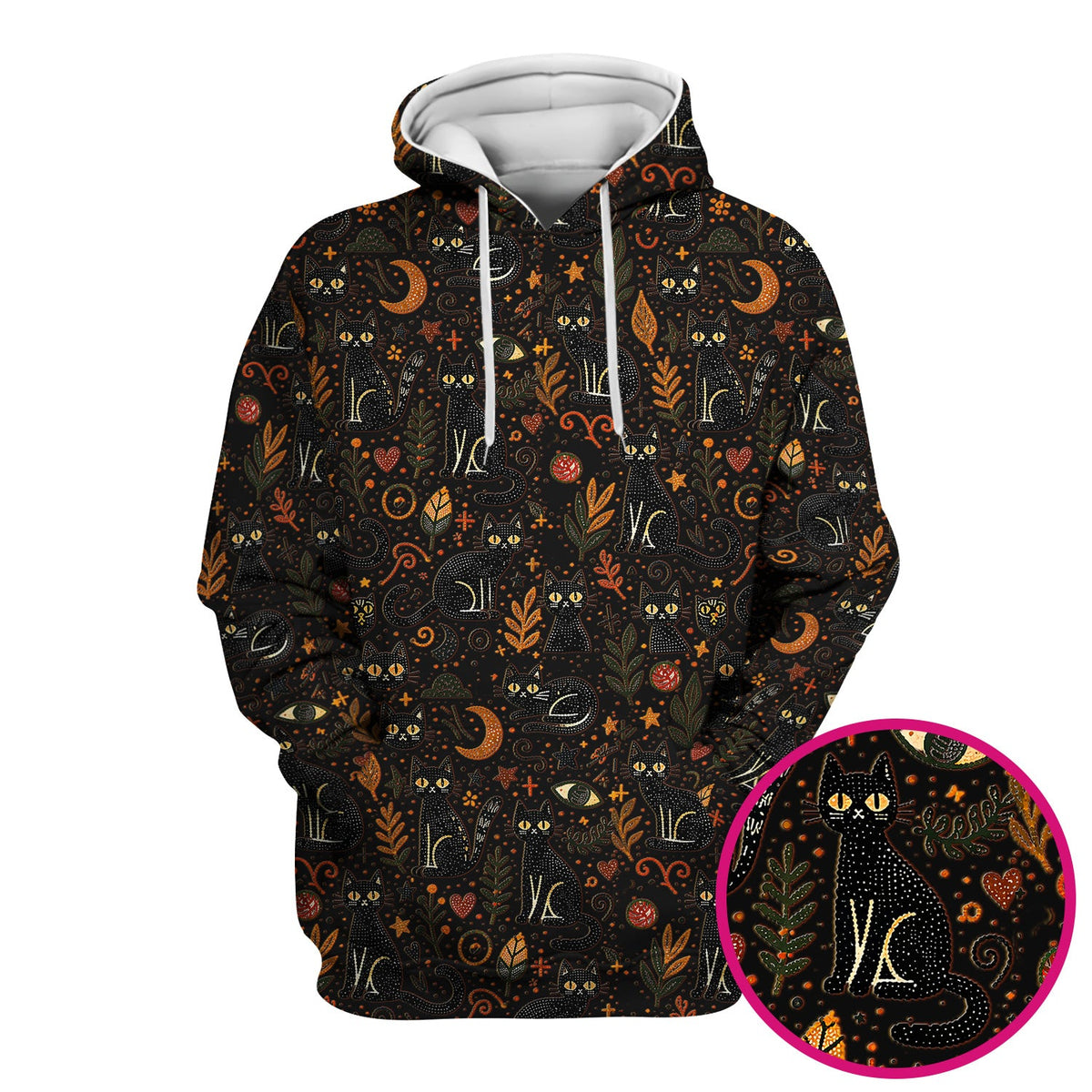 Mystic Black Cat Celestial Doodle Pattern Scrub Top, Comfortable Scrubs for Nurses