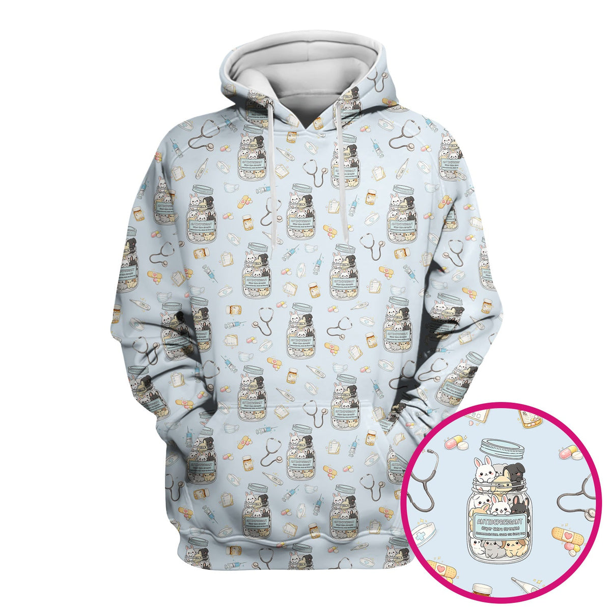 Whimsical Antidepressant Rabbit Jar Nurse Scrub Top