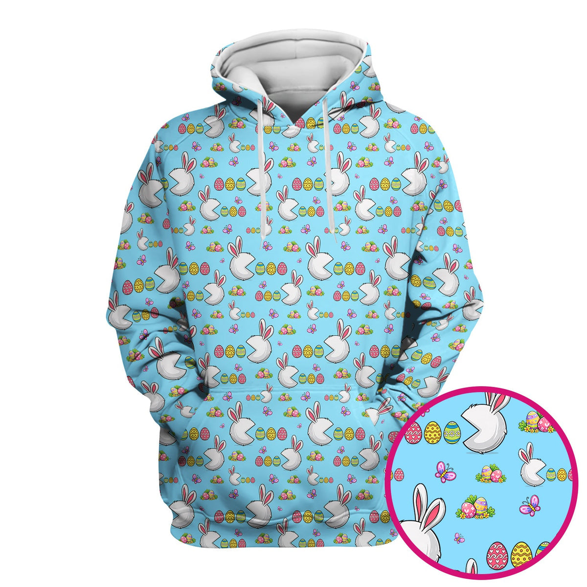 Easter Bunny and Colorful Eggs Print Scrub Top, Breathable Fabrics Nursing Uniform