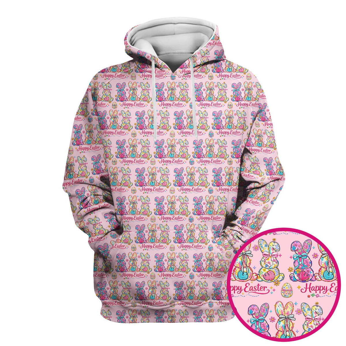 Pink Happy Easter Bunny Pattern Scrub Top, Comfortable Scrubs for Nurses