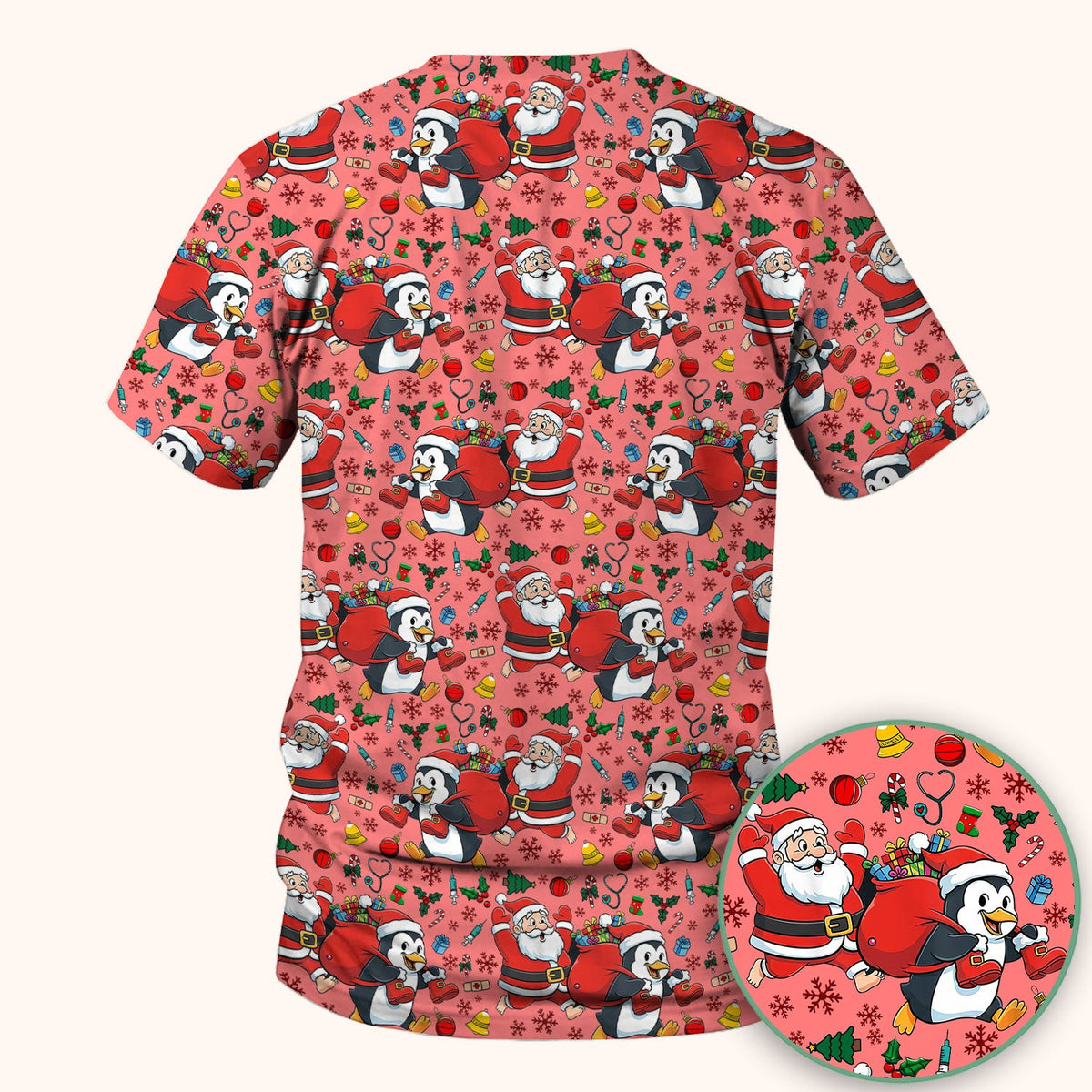 Penguin Santa Nurse Scrub Top - Christmas Gift