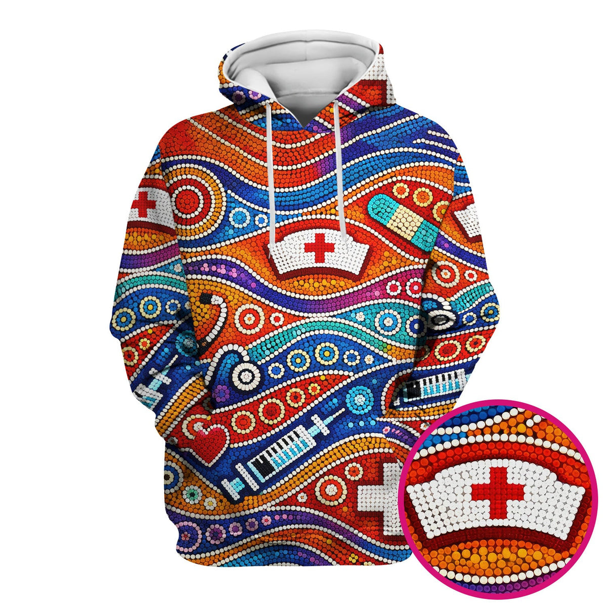 Aboriginal Dot Art Nurse Scrub Top, Artistic Medical Pattern Shirt, Breathable Fabrics Nursing Uniform