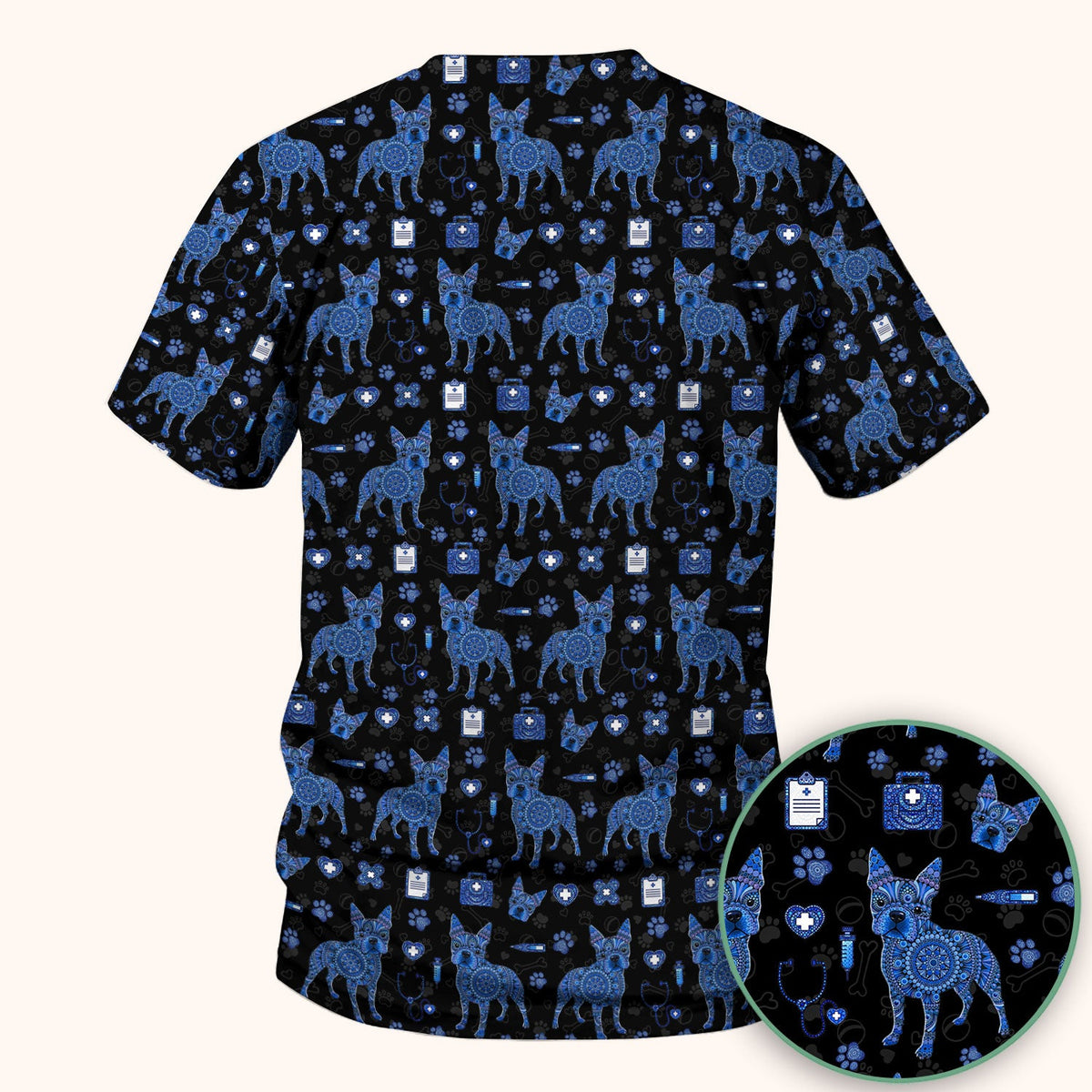 Blue Heeler Australian Cattle Dog Scrub Top, Australia Dot Art Pattern Shirt, Breathable Fabrics Nursing Uniform