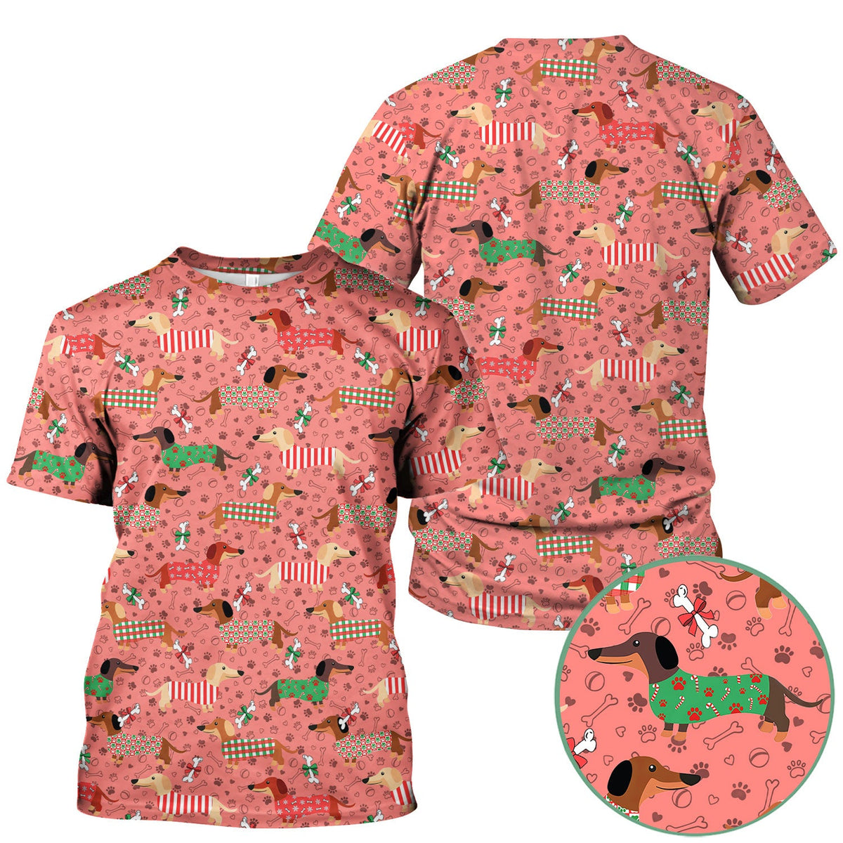 Christmas Dachshund Scrub Top for Nurses - Funny Wiener Dog Medical Shirt Multi Color - Cute Puppy Lover Gift for RN LPN CNA