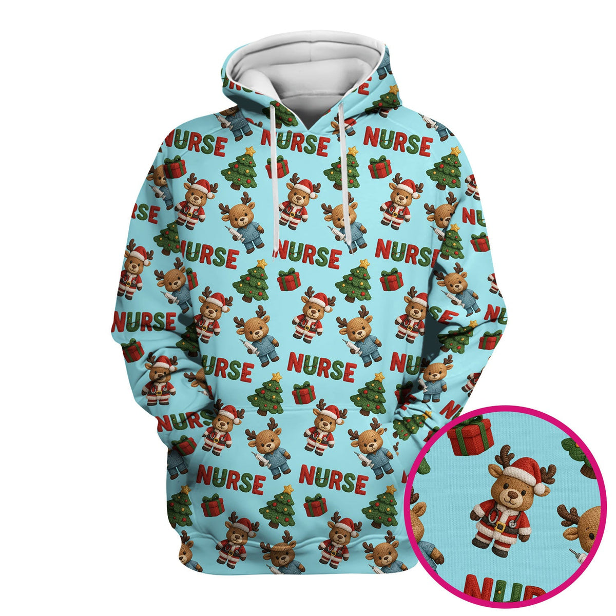 Reindeer Christmas Scrub Top, Cute Holiday Nurse Scrub Shirt, Festive Pattern Nursing Uniform