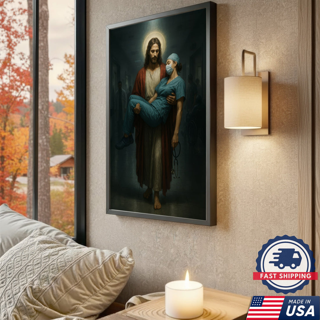 Jesus Carrying Nurse Canvas
