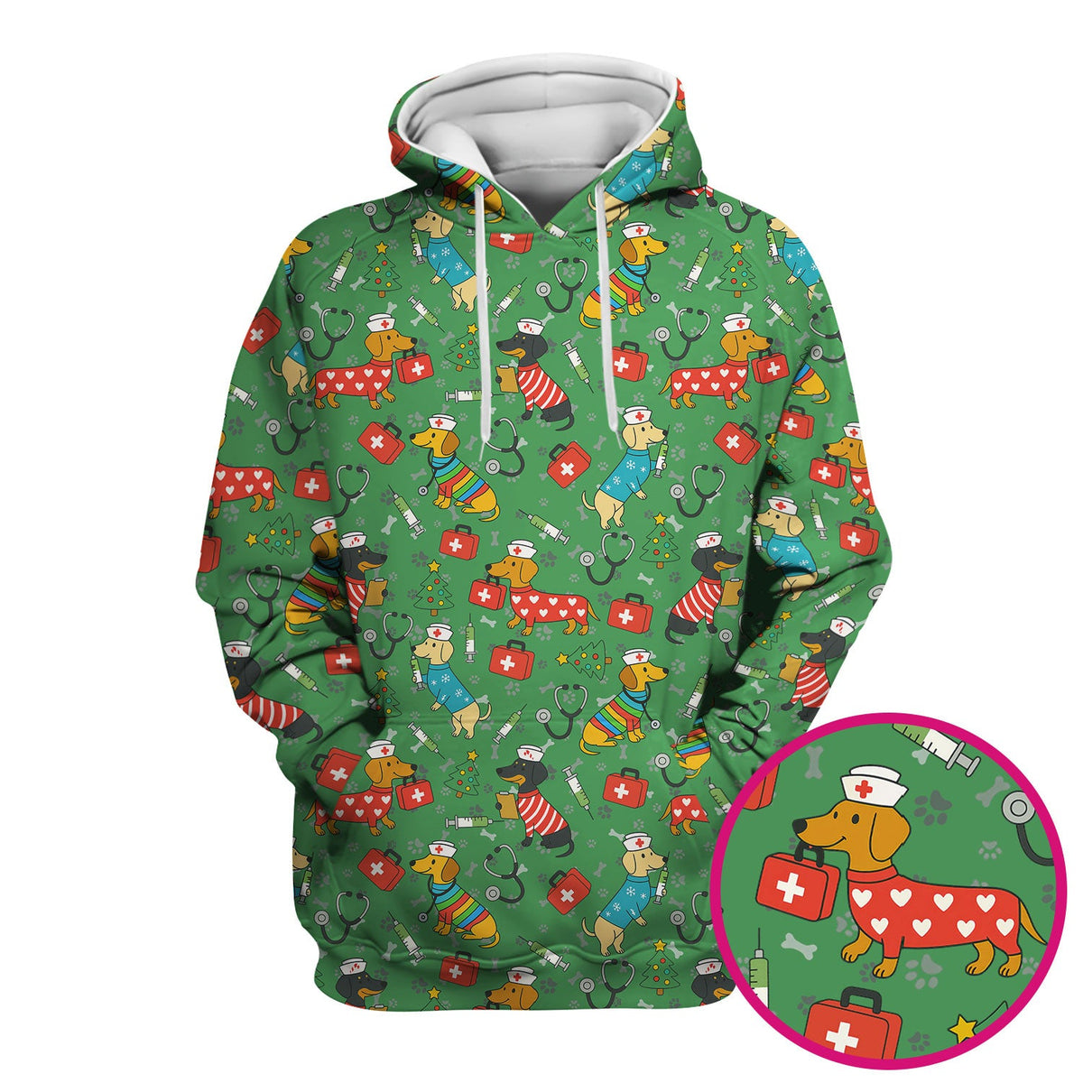 Christmas Dachshund Nurse Scrub Top