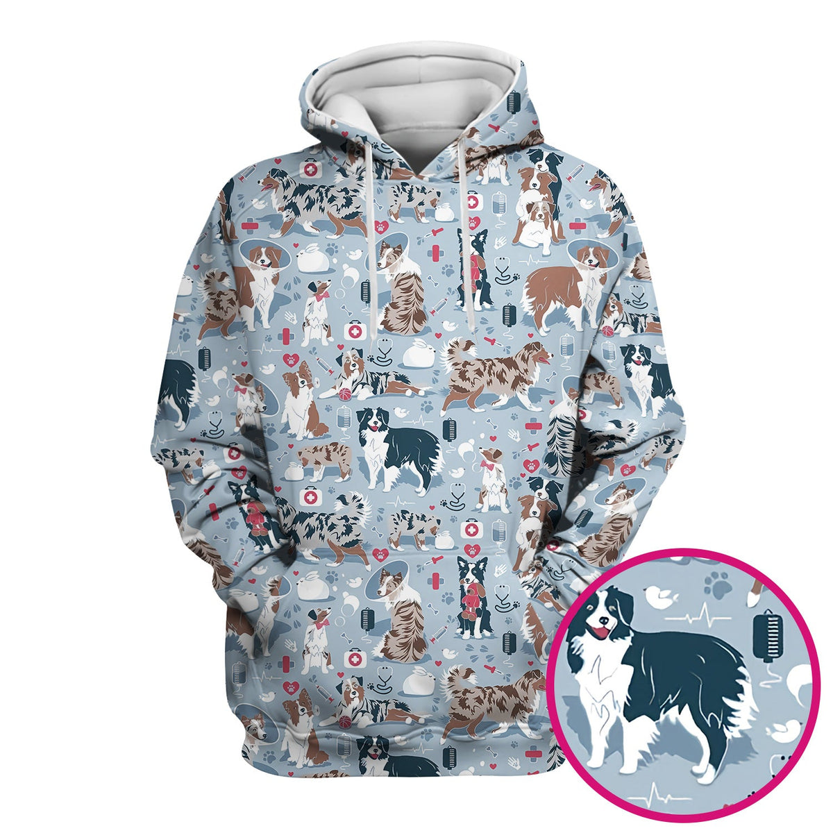 Cute Dog Pattern Veterinary Scrub Top, Breathable Fabrics Nursing Uniform